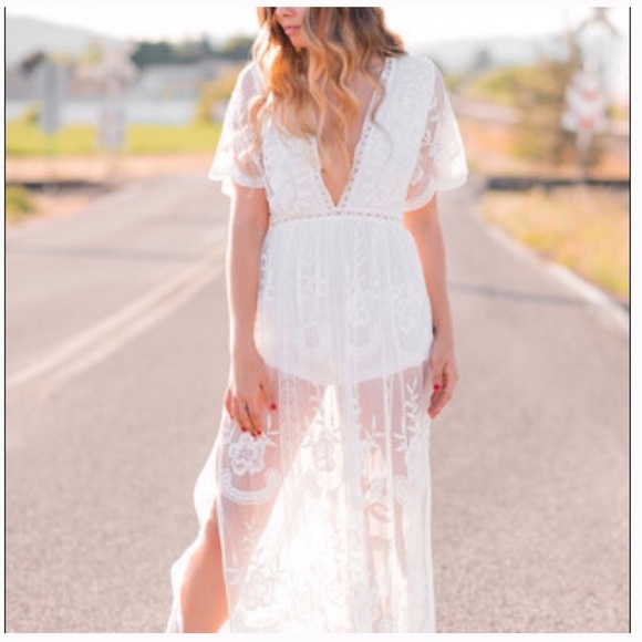 Deep-V Maxi Romper-White - Picture 8 of 8